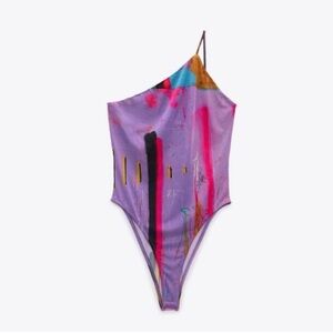 ZARA ©DAVID PHER PRINTED ASYMMETRIC BODYSUIT SIZE Large NWT